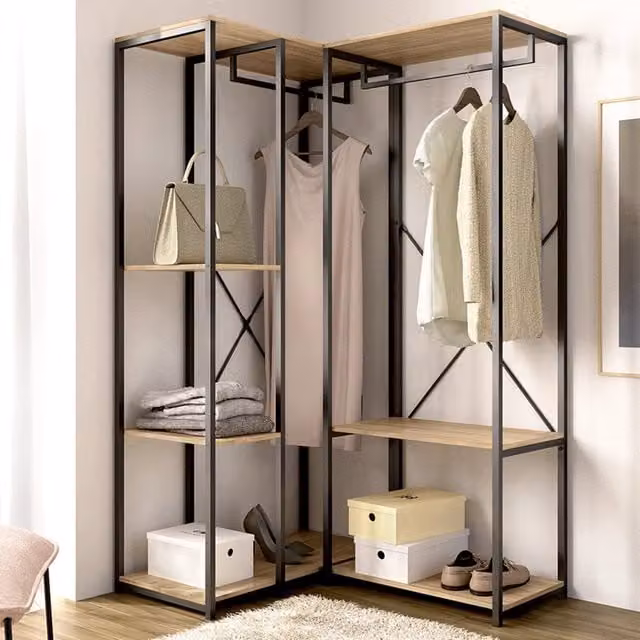 Armadio da camera da letto Gallup DMORA moderno con ripiani e appendiabiti, colore marrone rovere, L: 100 cm, H: 167 cm – 1