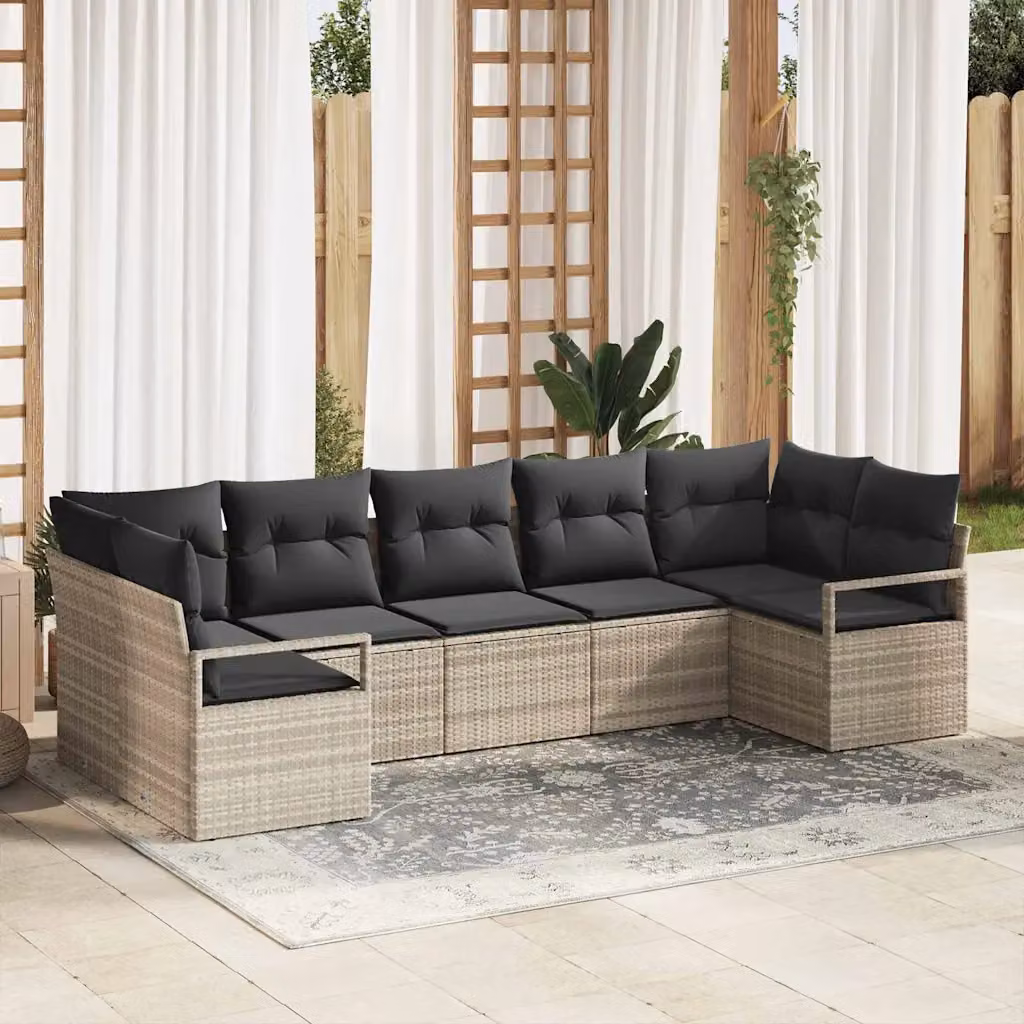 Set di divani da giardino vidaXL in polyrattan grigio con cuscini inclusi – 1