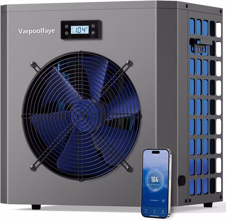 Pompa di calore elettrica da 5 kW per piscine interrate, utilizzata per riscaldare la piscina. Adatta a piscine fino a 20.000 litri (20 m³), con controllo Wi-Fi, compatibile con alimentazione a 220 V, 240 V, 50 Hz