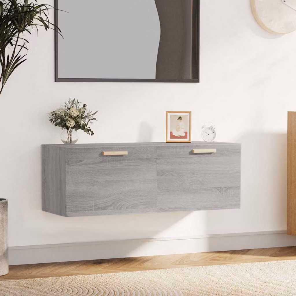 Pensile Mobile vidaXL Grigio Sonoma in Legno Multistrato e MDF L: 100 cm, P: 36,5 cm, H: 35 cm