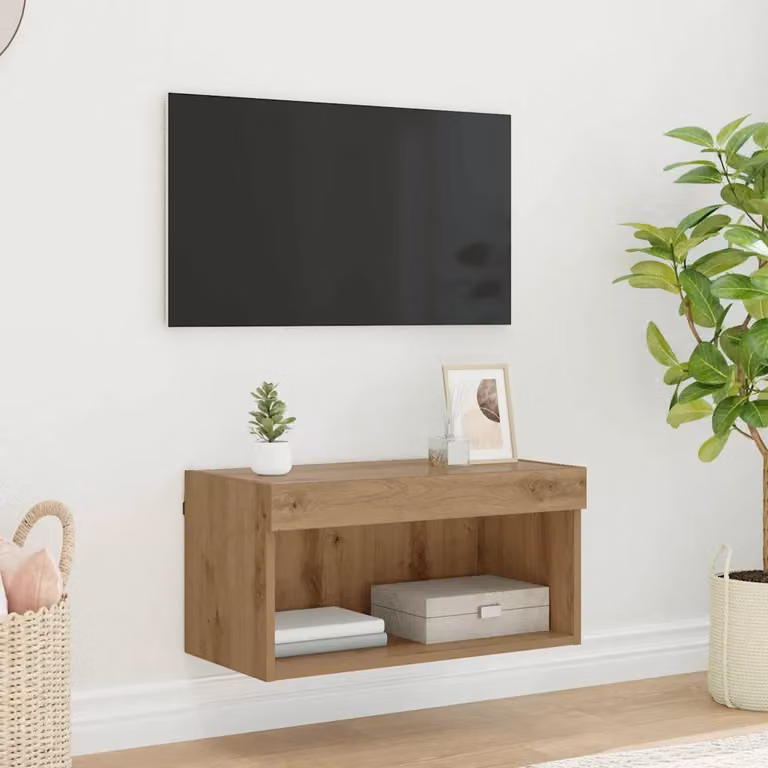 Set mobile TV moderno vidaXL in rovere artigianale marrone con illuminazione integrata L 60 cm, P 30 cm, H 30 cm