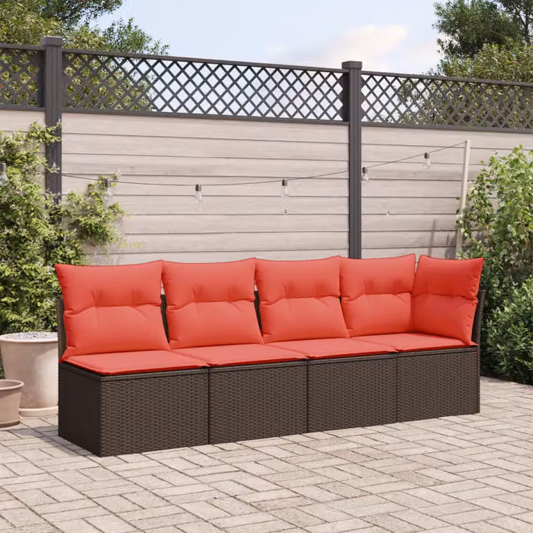 vidaXL Divano da giardino moderno a 4 posti in polyrattan marrone con cuscini imbottiti e coperture rimovibili
