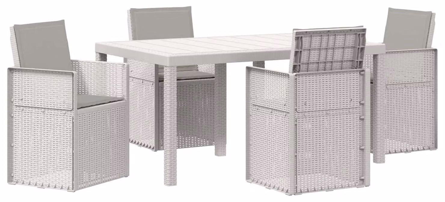 Set da Pranzo per Giardino 5 pcs Bianco e Grigio Chiaro PP