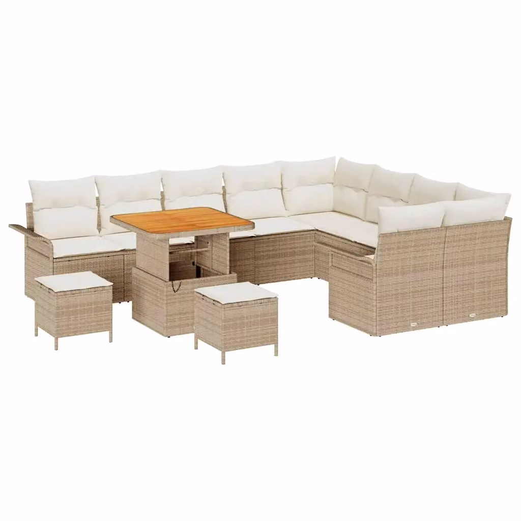 Set Divano da Giardino vidaXL 12 Pezzi Beige con Cuscini e Tavolino da Esterno – 2