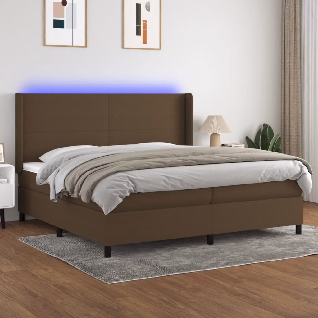 Maison Exclusive - Letto a Molle Materasso e LED MarroneScuro 200x200cm in Tessuto