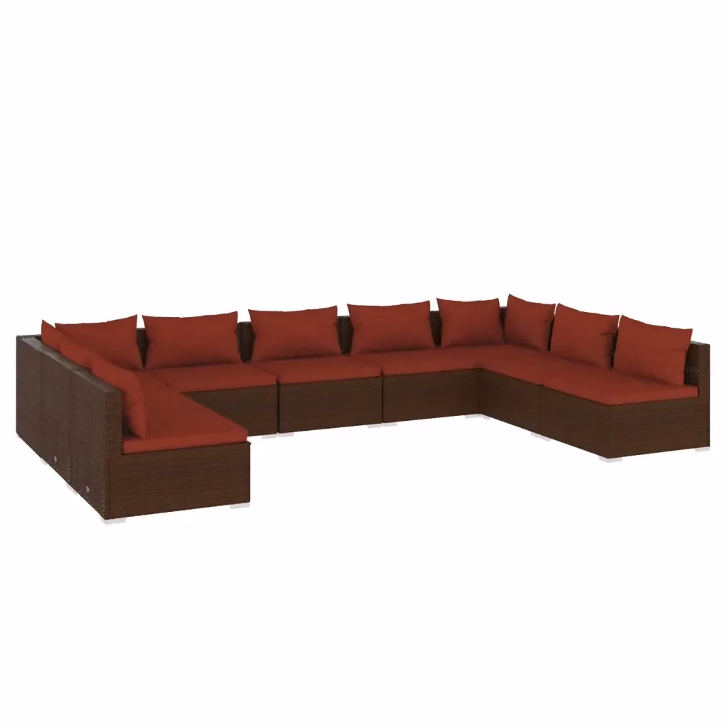Set di Divani da Giardino a L vidaXL in Polyrattan Marrone con Cuscini e Struttura in Acciaio Verniciato a Polvere – 2