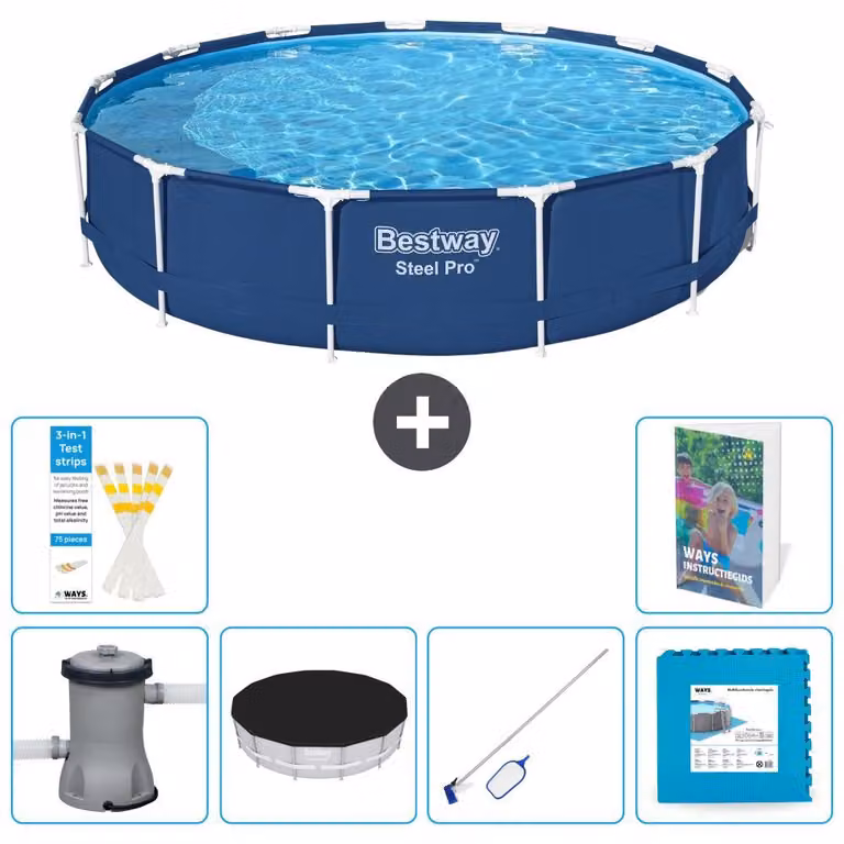 Piscina gonfiabile Bestway Steel Pro, rotonda, dimensioni 396x84 cm, composta da 5 parti, modello S191