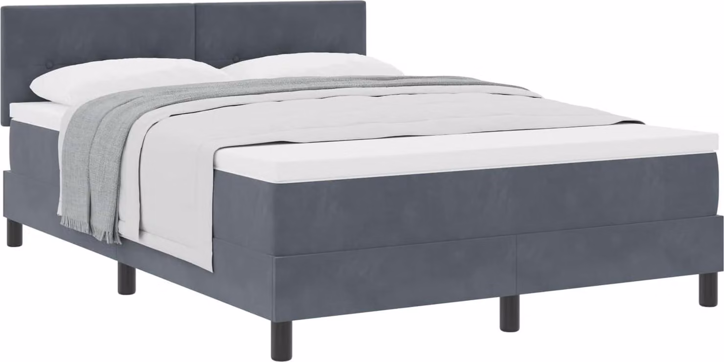 Letto a molle con materasso Grigio scuro 140 x 190 cm Velluto