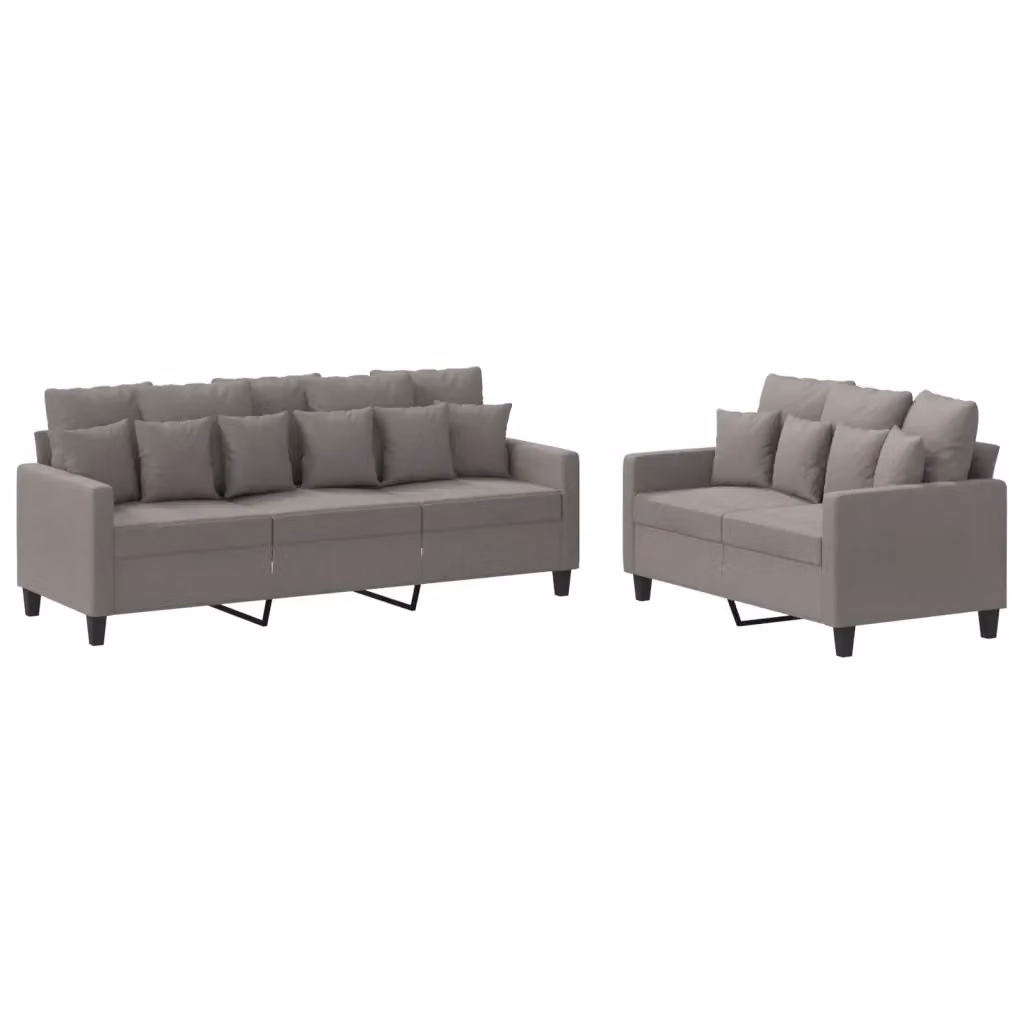 Set di 2 Divani vidaXL Moderni in Tessuto con Cuscini Beige e Grigio – 2