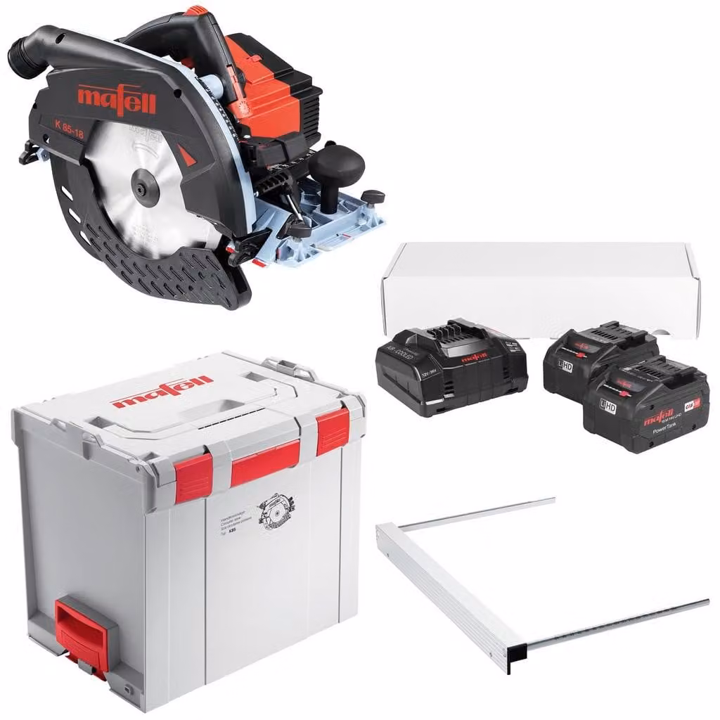 Sega circolare portatile a batteria Mafell K 85-18 PURE, modello L-MAX 91E302, con set di accessori Power Set 3
