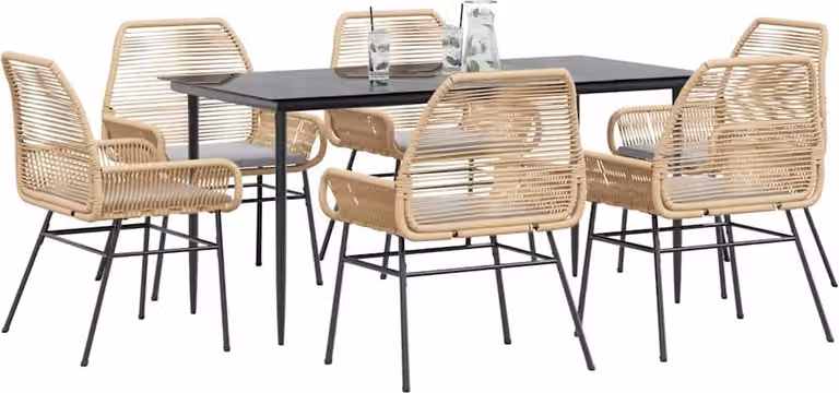 Maison Exclusive - Set Pranzo da Giardino 7pz con Cuscini Marrone Polyrattan Vetro