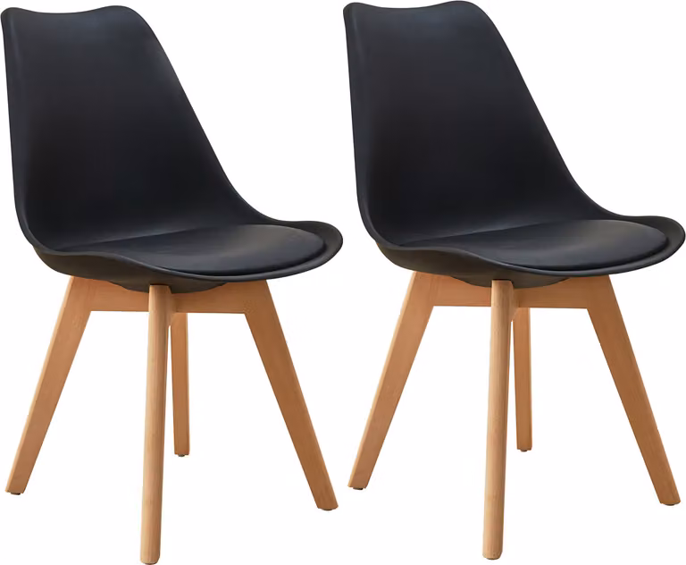 SVITA MATS Set da 2 sedie da pranzo e da cucina in legno con schienale in ecopelle nera