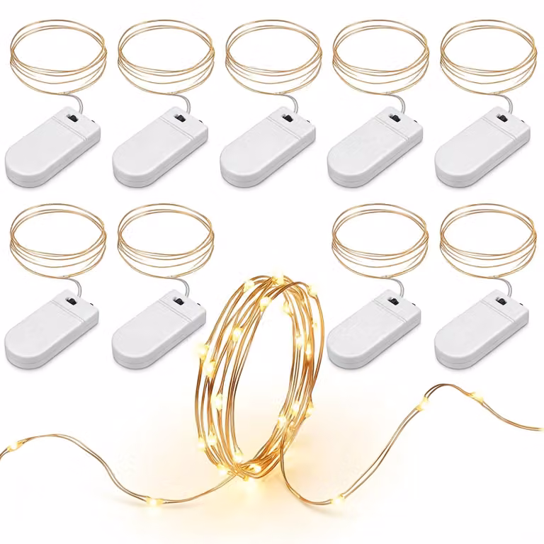 Catena luminosa a LED, set da 10, lunghezza 2 metri, 20 LED, colore giallo, filo di rame
