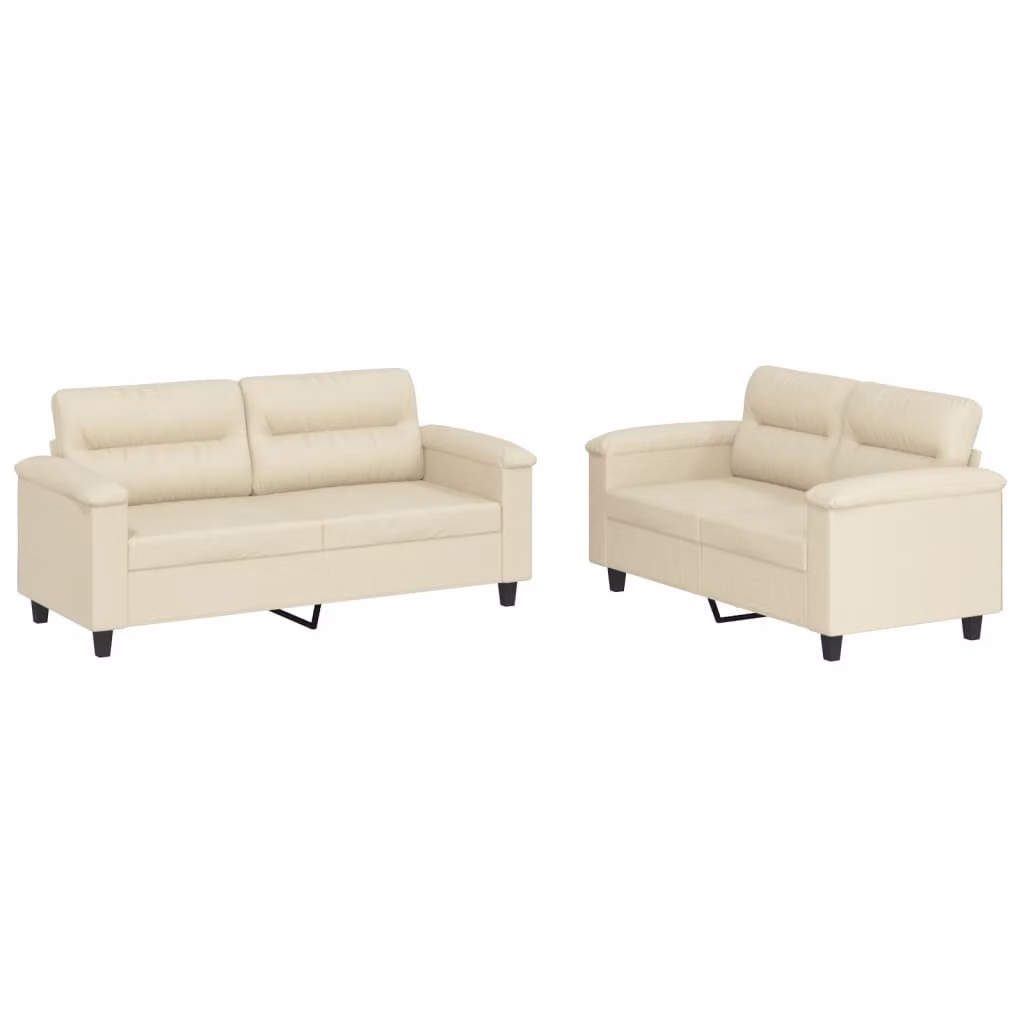 Set di Divani 2 pz con Cuscini crema in Pelle finta