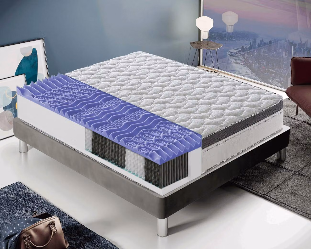 Materasso 100x200 cm, Alto 28 cm, 800 Molle Insacchettate, 9 zone differenziate, Rigidità H2, Memory Foam 6 cm, 100% Italy