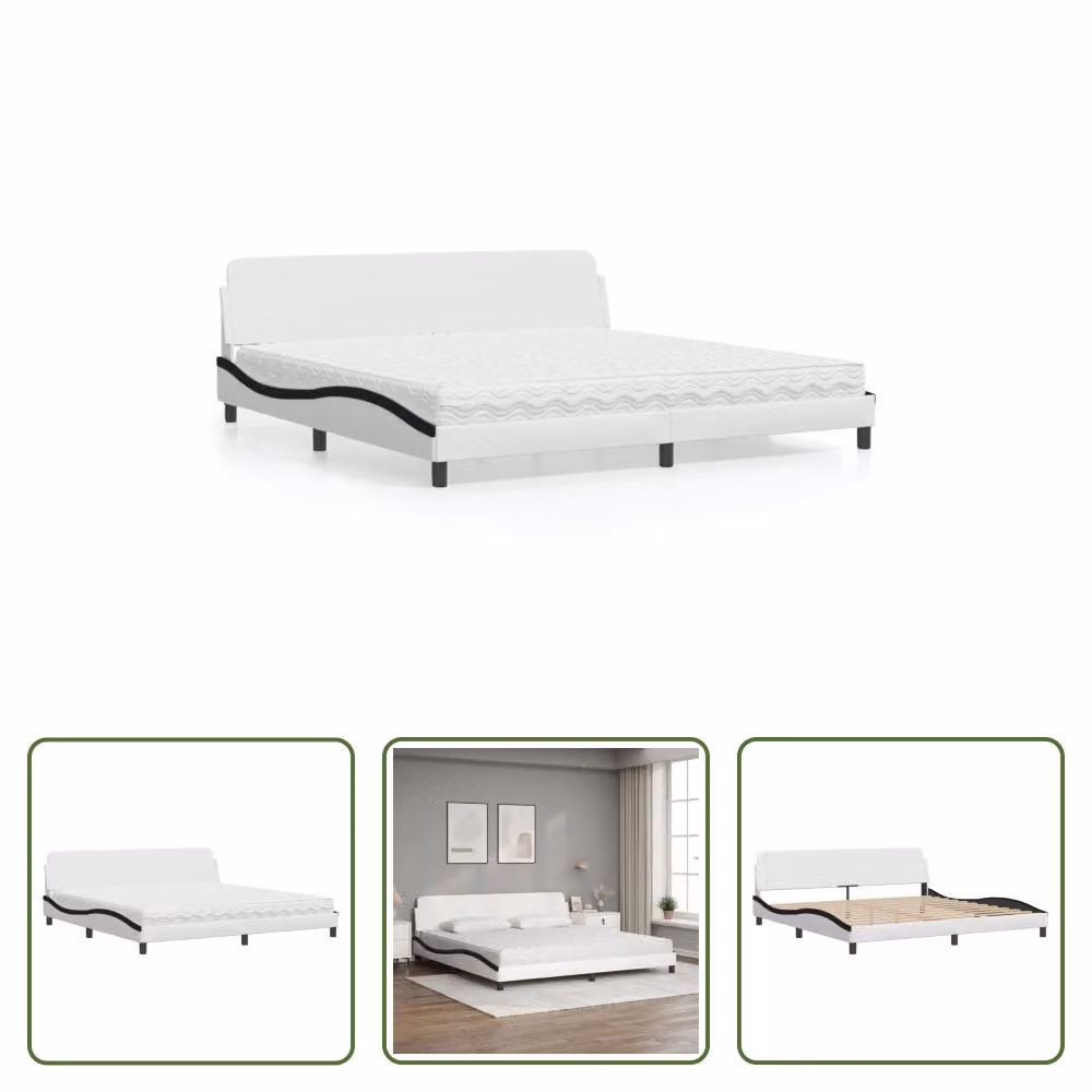 The Living Store Letto con materasso bianco e nero 200x200 cm in ecopelle
