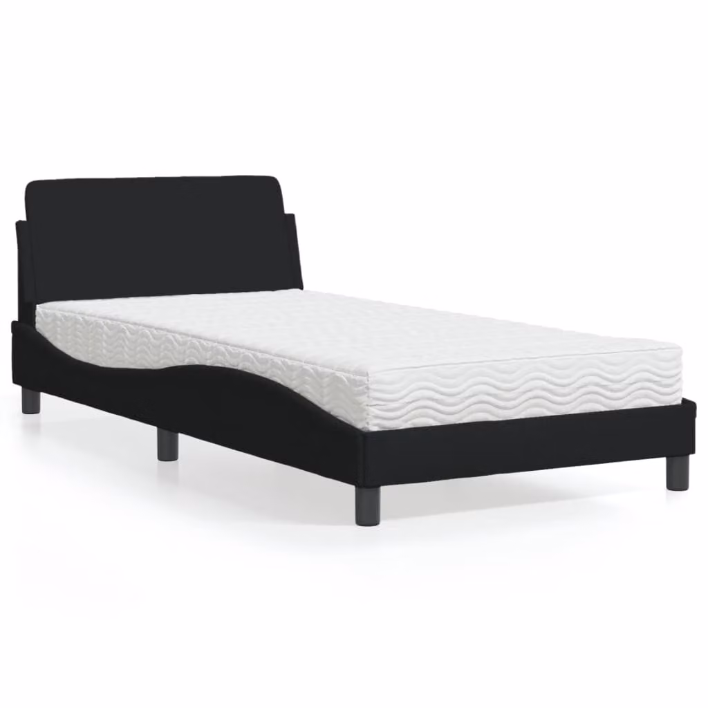 Letto con Materasso Dover vidaXL in Tessuto Nero L/P/H: 100 x 200 cm – 1
