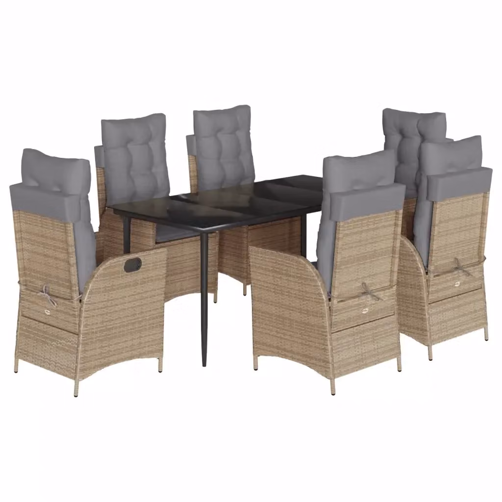 Set da Pranzo da Giardino VIDAXL in Polyrattan con Tavolo in Vetro e 7 Sedute con Cuscini Beige – 2