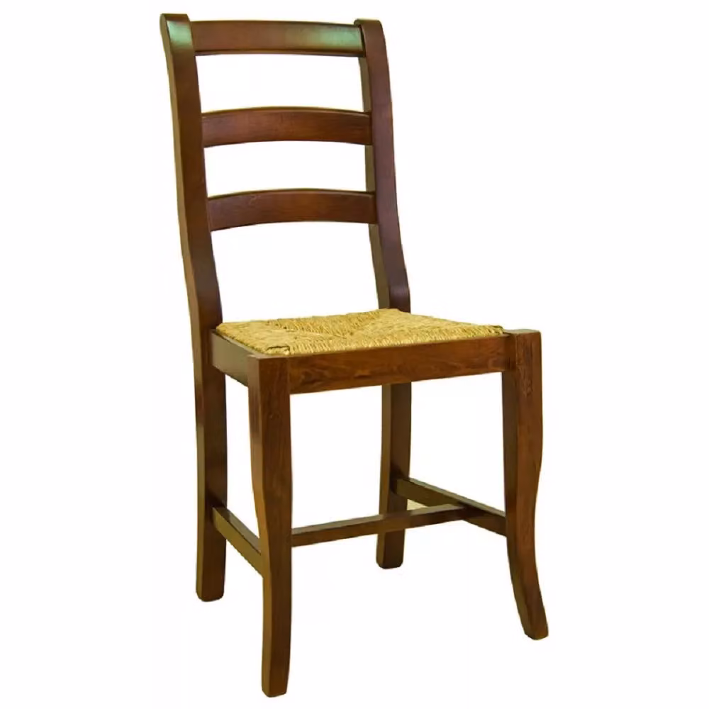 Set di 2 sedie classiche in legno di faggio color marrone con seduta in paglia Mobili 2G – 2