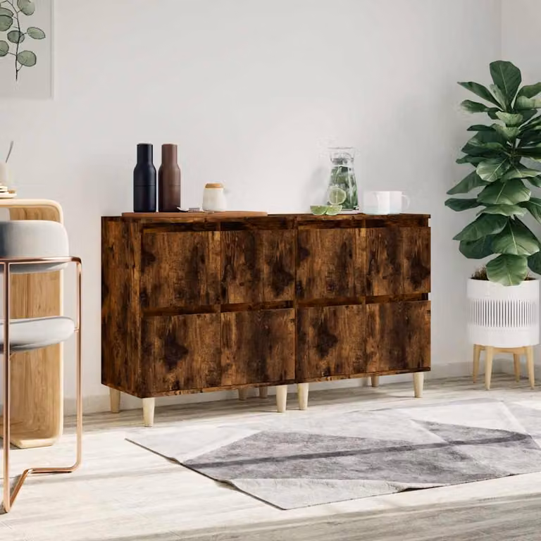 Set di 2 credenze vidaXL in legno multistrato e MDF, colore rovere fumo, L: 60 cm, P: 35 cm, H: 70 cm