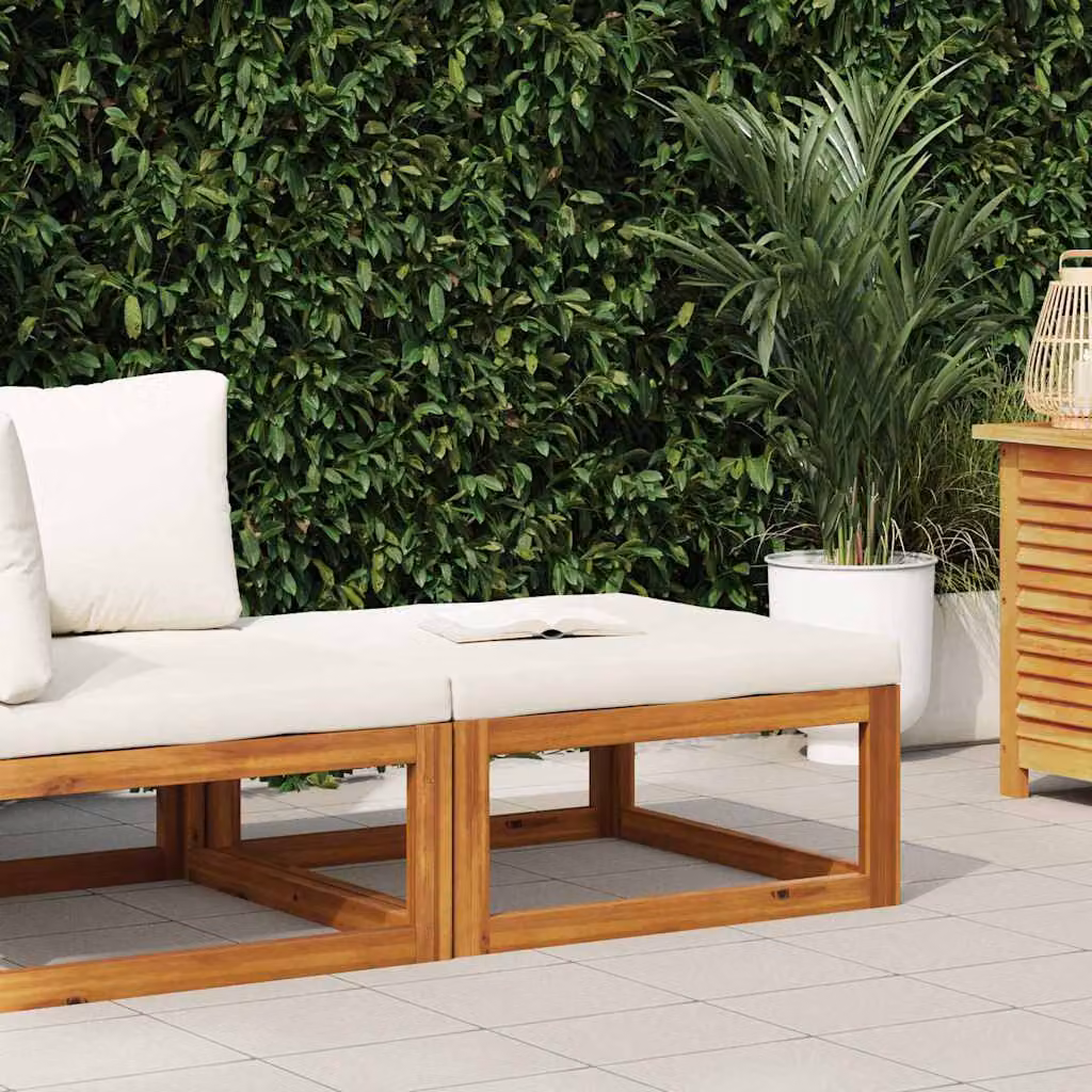 vidaXL Poggiapiedi con Cuscino in Legno di Acacia Trattato Bianco e Marrone – 1