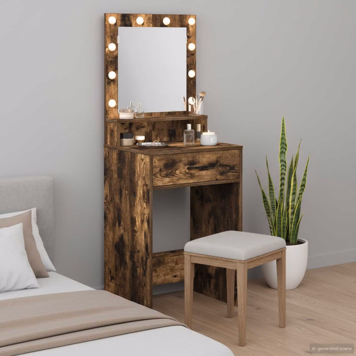 vidaXL Tavolo da trucco moderno in rovere fumé marrone L 50 cm, P 41 cm, H 135 cm