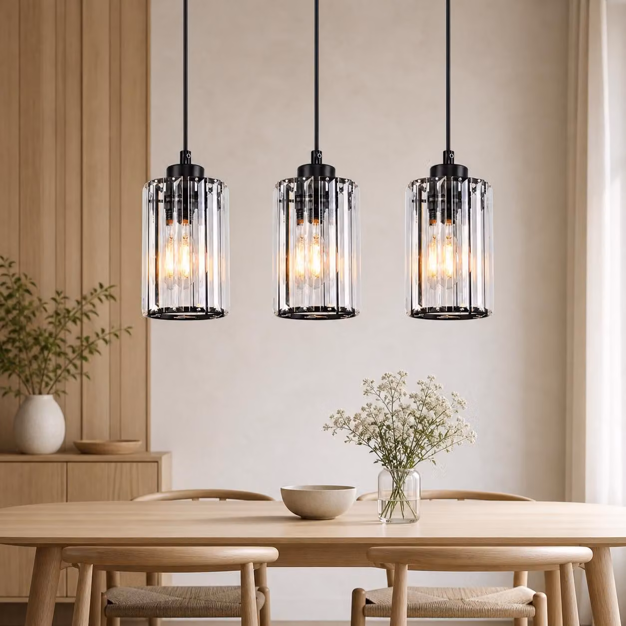 ZMH Lampada a sospensione tavolo pranzo 3 luci nera cristallo attacco E27 regolabile in altezza lampada moderna soggiorno camera cucina illuminazione