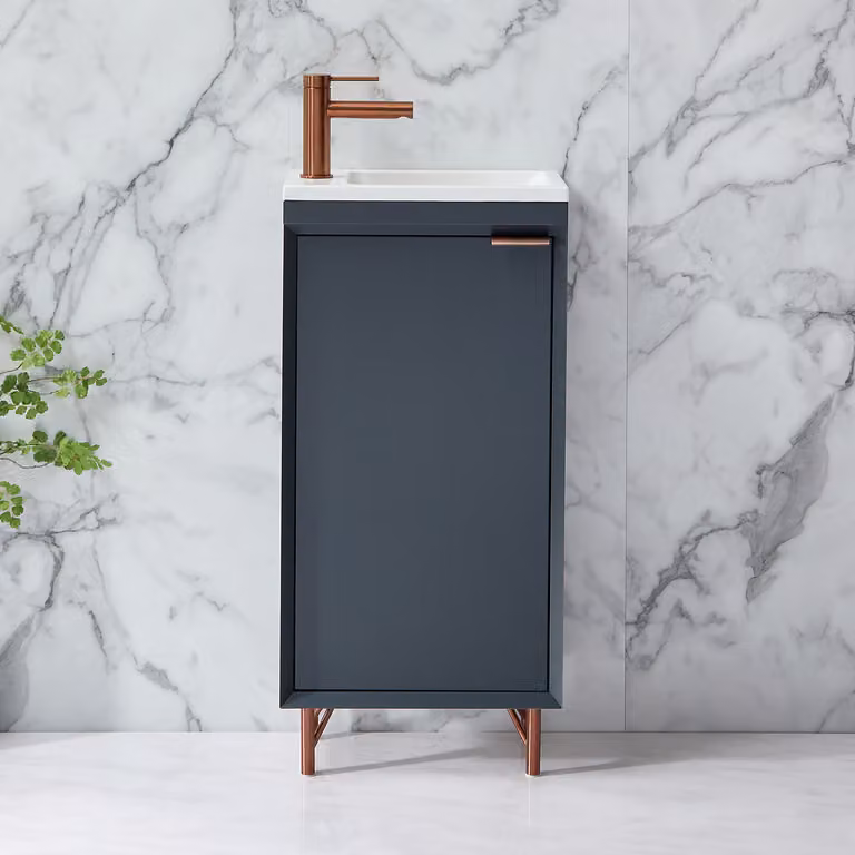 Mobile Bagno Antracite 400mm con Lavabo e Maniglia con Impugnatura a Dito in Rame Satinato