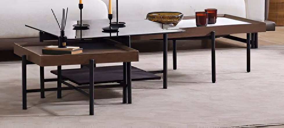 Set di 3 tavolini da salotto di design | Eleganti tavolini da salotto con piano in vetro