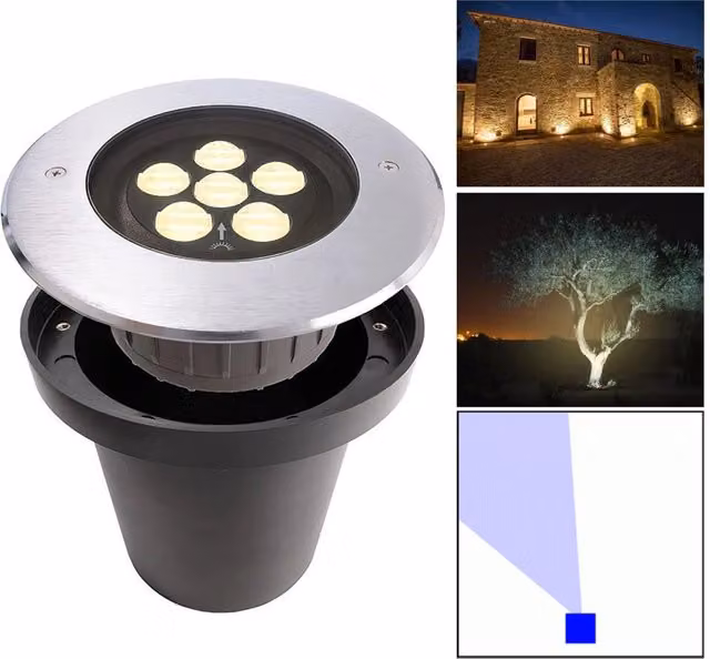 Faretto calpestabile asimmetrico LED 14W segnapassi CARRABILE 24V incasso esterno IP67 luci facciate giardino foro 15cm