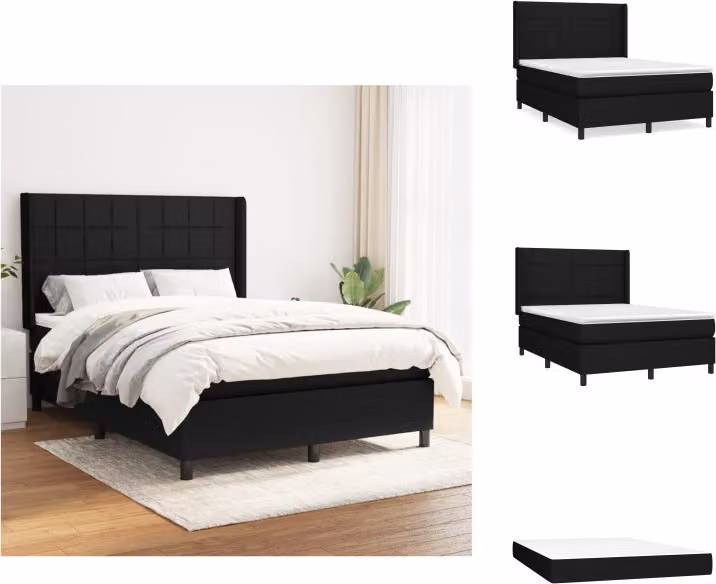 vidaXL Letto a molle con materasso nero 140x190 cm in tessuto - Letti e strutture letto