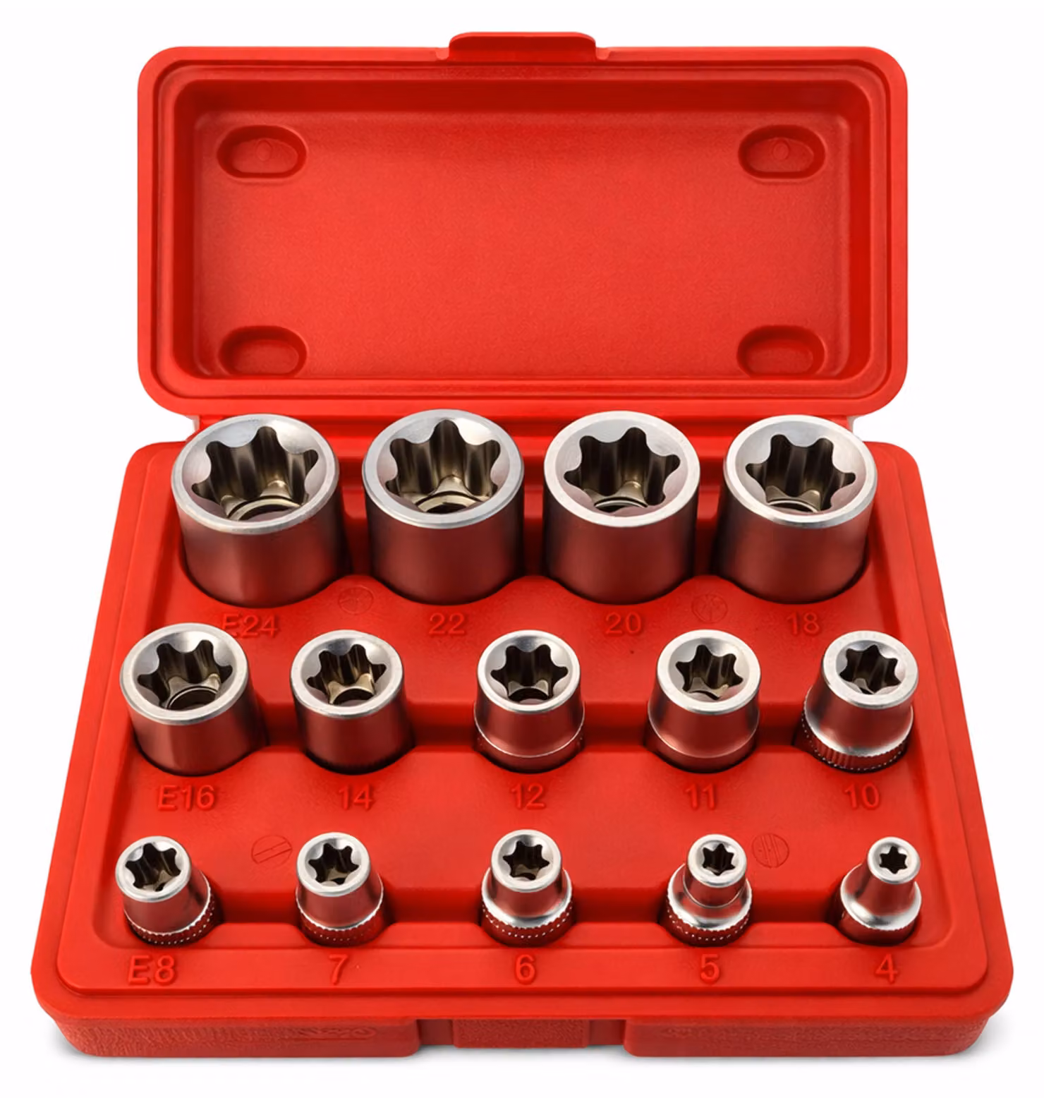 Set-kit bussole E-Torx, 1/2" 1/4" 3/8", E4-E24 ,14 pezzi Gebo Tools