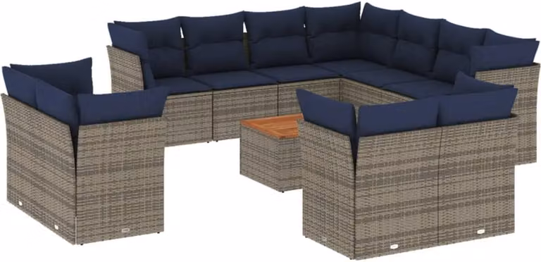 Set Divani da Giardino 12 pz con Cuscini Grigio in Polyrattan