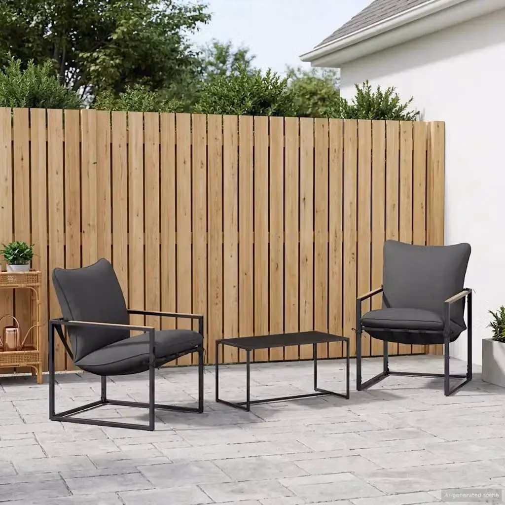 Set Salotto da Giardino Moderno 3 Pezzi DESIGN IN in Acciaio Verniciato Nero e Antracite con Cuscini e Tavolino – 2