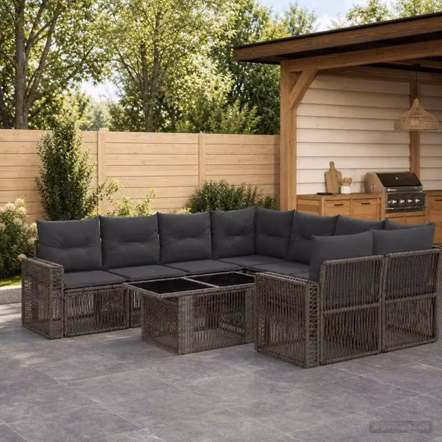 Set Divano da Giardino a Forma a U vidaXL in Polyrattan Grigio e Antracite con Tavolino e Cuscini – 1