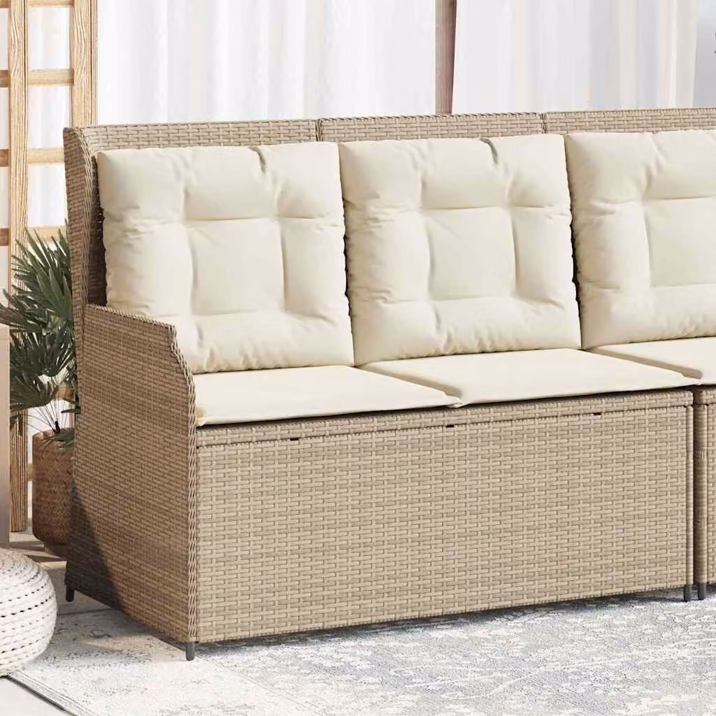Panca Reclinabile da Giardino vidaXL in Polyrattan e Metallo con Cuscini Beige e Bianco