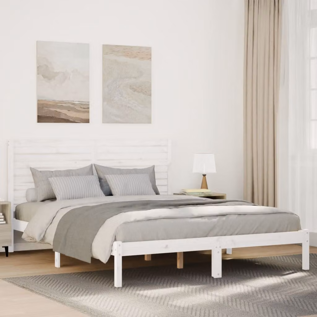 vidaXL Giroletto Extra Lungo in Legno Massello di Pino Bianco senza Materasso L: 145,5 cm, P: 215,5 cm, H: 100 cm – 1