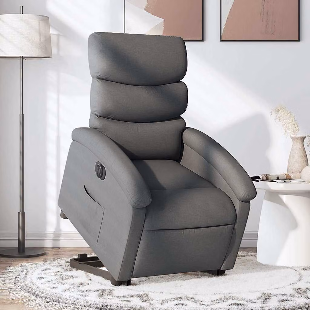vidaXL Poltrona Alzapersona Reclinabile Elettrica Grigia in Tessuto con Supporto per Senior – 1