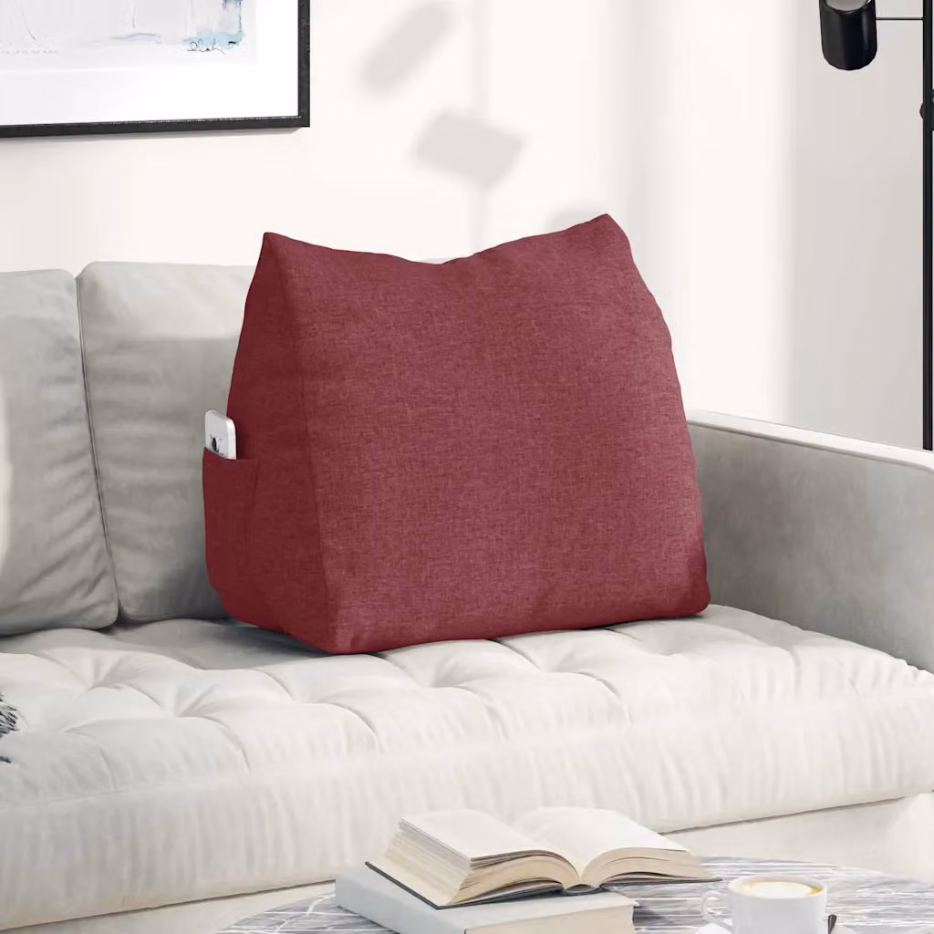 Cuscino a cuneo per schiena vidaXL, colore rosso, con rivestimento in poliestere rimovibile, L 60 x P 20 x H 50 cm