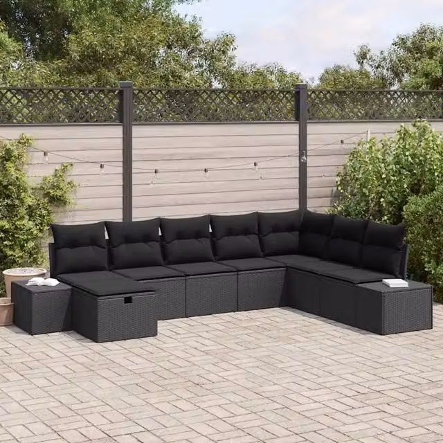 Set Divano da Giardino 8 pz Nero polyrattan 3360764