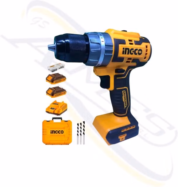 Trapano a percussione INGCO CIDLI20605 da 20V con 2 batterie ricaricabili, colore giallo