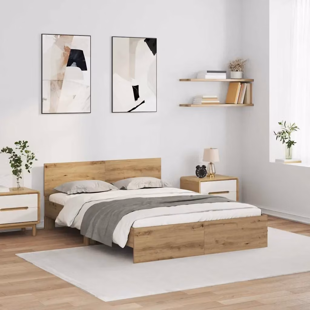 Letto matrimoniale moderno vidaXL in legno color rovere con illuminazione sottostante L/P/H: 140 x 190 x 70 cm – 2
