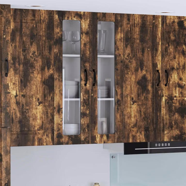 Mobile da parete LUCCA vidaXL in legno e vetro, Rovere Fumo, L: 60 cm, P: 31 cm, H: 100 cm