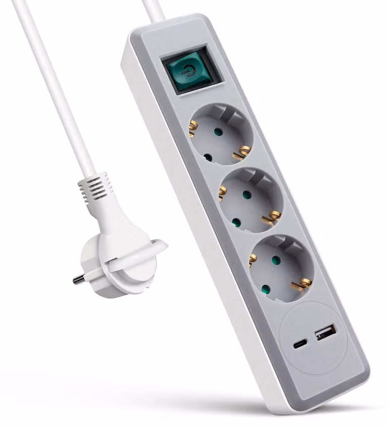 Ciabatta multipresa EXTRASTAR con 3 prese e 2 porte USB (USB A + USB C), MAX