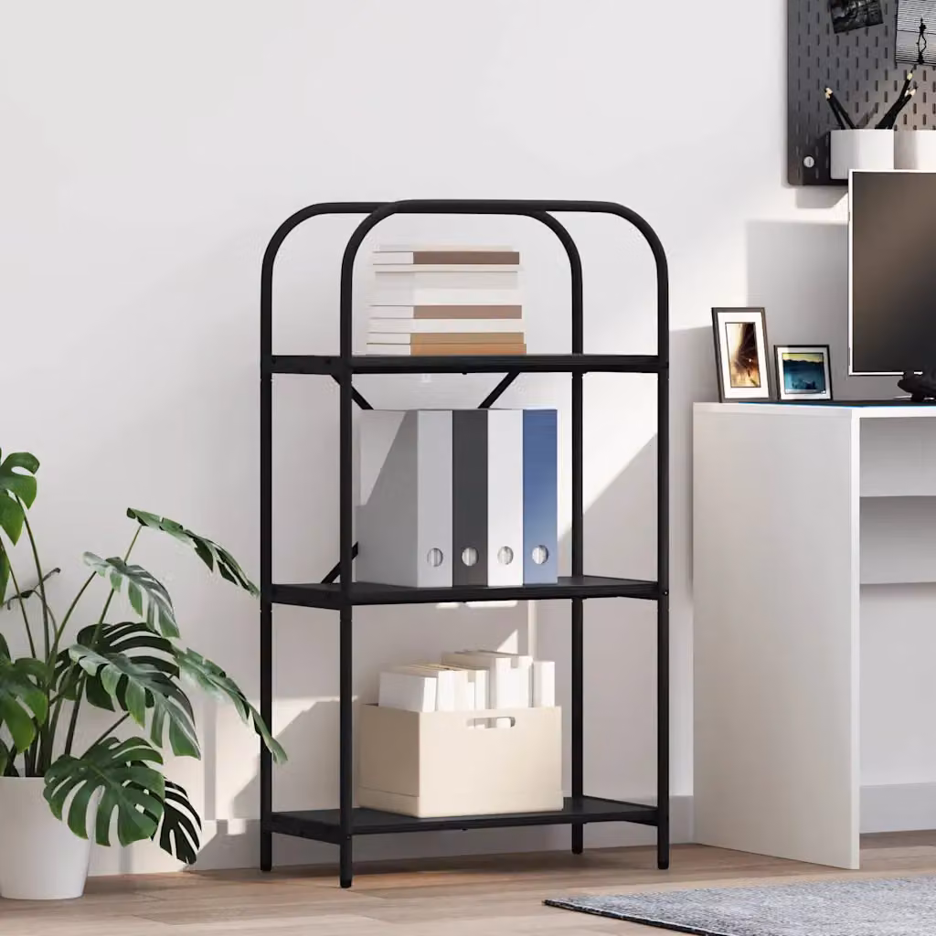 Libreria moderna vidaXL a 3 livelli in metallo e MDF nero L 60 cm x P 30 cm x H 109 cm