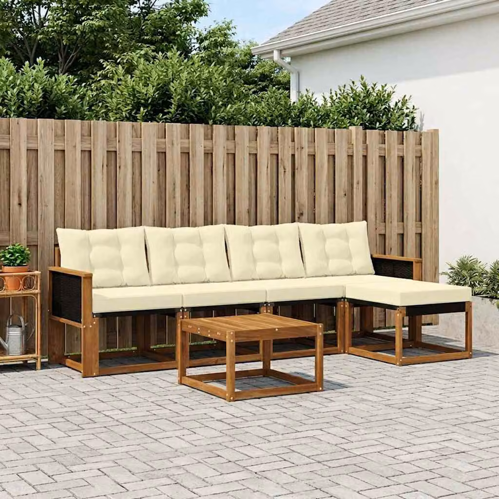 Set di divani da esterno vidaXL 6 pz in legno di acacia con cuscini beige e bianco per giardino e terrazza