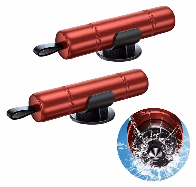 Nothammer Auto, set di 2 pezzi con supporto – martello di sicurezza 2-in-1 con taglia cinture, colore rosso