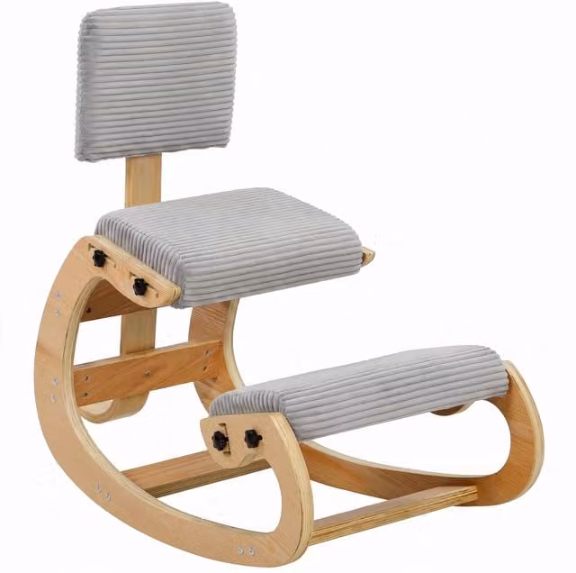 Sedia inginocchiata ergonomica basculante HOMCOM in velluto a coste con schienale, grigio chiaro