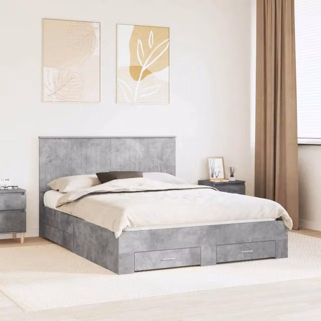 Struttura del letto con cassetto Grigio cemento 150 x 200 cm 3411292