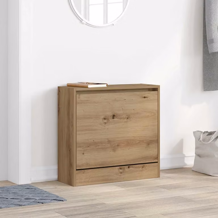Mobile porta scarpe vidaXL in legno color rovere marrone con ante a battente L 60 cm x P 21 cm x H 57 cm
